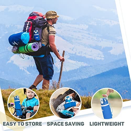 Kemier Collapsible Foldable Water Bottle for Travel, Gym, Hiking - Silicone Leakproof Sports Outdoor Bottle with Carabiner, 750ML/26OZ (Blue) — view 5