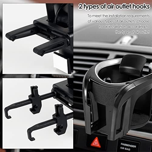 Tawveml Car Cup Holder Mount, 2 in 1 Adjustable Smart Phone Mount Bracket Stand Cradle Car Air Vent Cup Holder for Hot Drinks Compatible with Most Vehicles (Silver&Black) — view 3