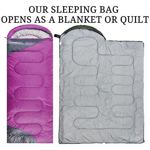 tuphen Sleeping Bag - 3-4 Seasons Camping Sleeping Bags for Adults for Hiking, Backpacking, Cold Weather & Warm Lightweight Travel Gear (Purple-gray, Single 86.61''x31.49'') — view 6