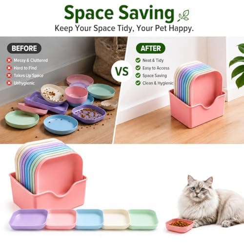 Cat Bowls, Zoenif 10 Pack Whisker Friendly Cat Dishes with Storage, Pink — view 5