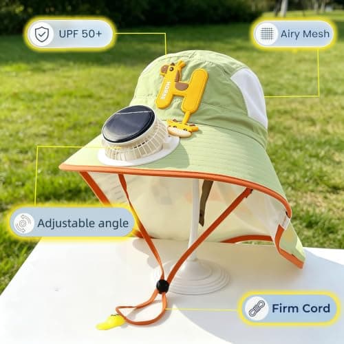 Solar Powered Fan Sun Hat for Kids,cap with neck protection kids,UPF 50+ sun protection,Solars & USB charging,unisex kids,adjustable chin strap cap 2-9 Years — view 4