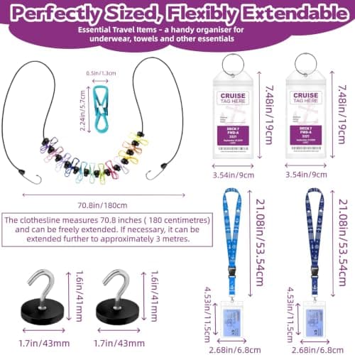 Magnetic Clothesline for Cruise Ship Approved 2026 Cruise Essentials, Travel Washing Line with 2 Magnetic Hooks for Cruise Cabins, Travel Clothes Line with 2 Luggage Tags for Cruise Ship, Indoor, RV — view 2