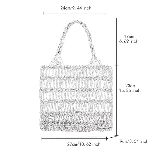 FUNSEED Straw Beach Tote Bag for Women, Gold and Silver Handbag for Beach Swimming Pool, Silver, S — view 2