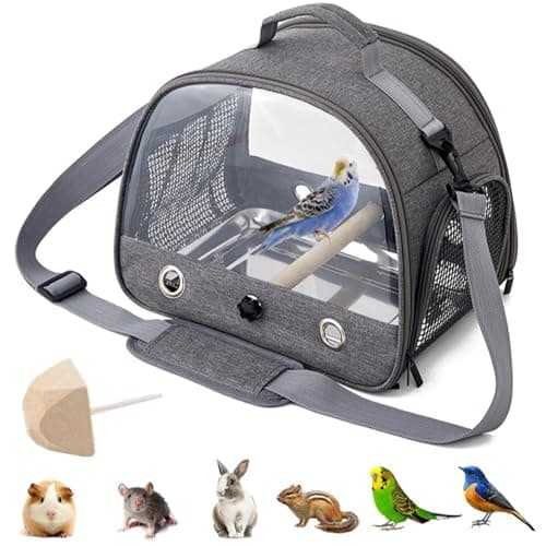 Bird Carrying Backpack,Travel Bag,Stainless Steel Tray Stand Perch,Portable,Washable,Outdoor,for Parrot Hiking,Camping,with 1 Stone Molars-Grey