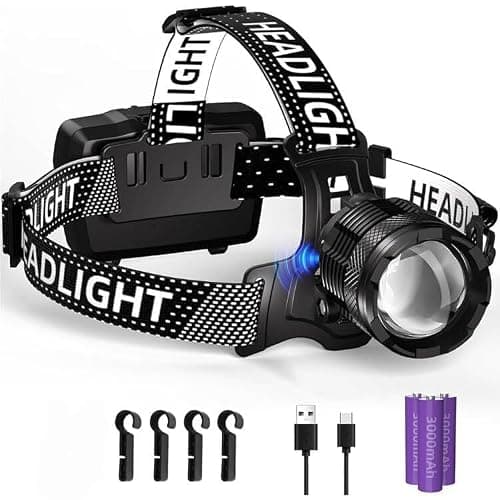 SENDALE LED Rechargeable Headlamp, 90,000 Lumens, Headlamp Rechargeable with Sensor, 9000 MAh USB-C Rechargeable Headlamp, LED, 3 Light Modes, IP65 Waterproof, Adjustable for Camping, Fishing