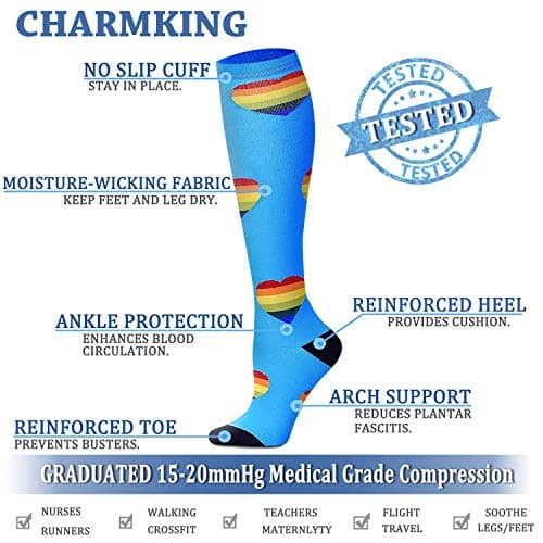 DRESHOW Compression Socks (7 Pairs)15-20 mmHg is Best Graduated Athletic & Medical for Men & Women, Running, Flight, Travels, 7 Pack Multicolour 01, S-M — view 4