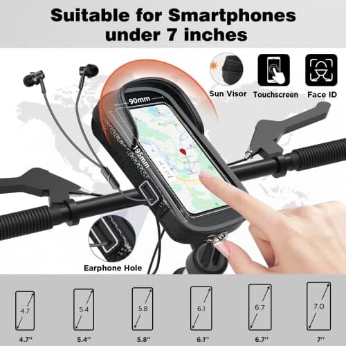 Bike Phone Holder Waterproof, Handlebar Bag, Bicycle Phone Mount (Grey) — view 2
