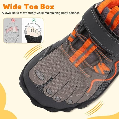 JIASUQI Kids Shoes Boys Girls Barefoot Walking Shoes Kids Breathable Hiking Shoe Lightweight Outdoor Tennis Shoe(Grey Orange,Big Kid Size 3) — view 3