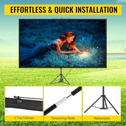 VEVOR Tripod Projector Screen with Stand 80 inch 16:9 4K HD Projection Screen Stand Wrinkle-Free Height Adjustable Portable Screen for Projector Indoor & Outdoor for Movie, Home Cinema, Gaming, Office — view 3