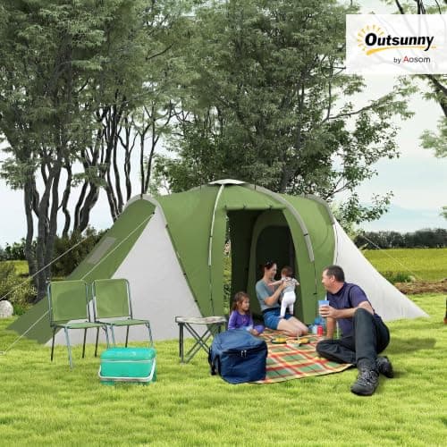 Outsunny 4 Man Tunnel Tent 2 Bedroom 555L x 225W x 190H cm Green and White — view 2