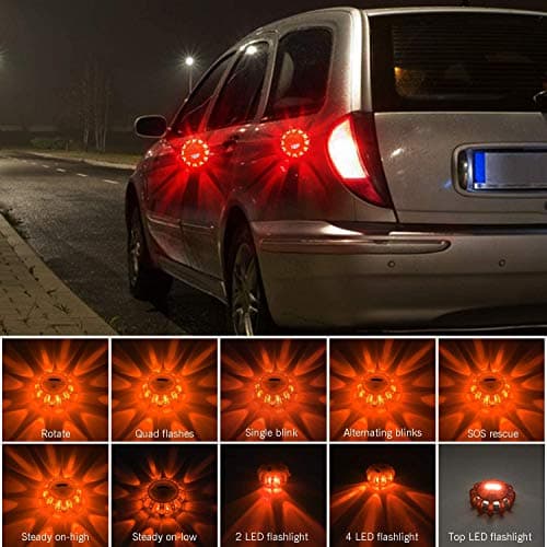 Vancle [4 Pack] LED Road Flares Safety Flashing Warning Light Roadside Emergency Disc Beacon Kit for Vehicles Boats with Magnetic Base & Hook, Premium Storage Bag (Batteries Not Included) (4) — view 2