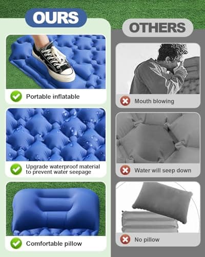 Olutata Ultralight Camping Sleeping Pad with Integrated Foot Pump & Ergonomic Pillow – Compact, Tear-Resistant 40D Nylon Air Mat for Hiking, Backpacking & Travel (Blue) — view 3