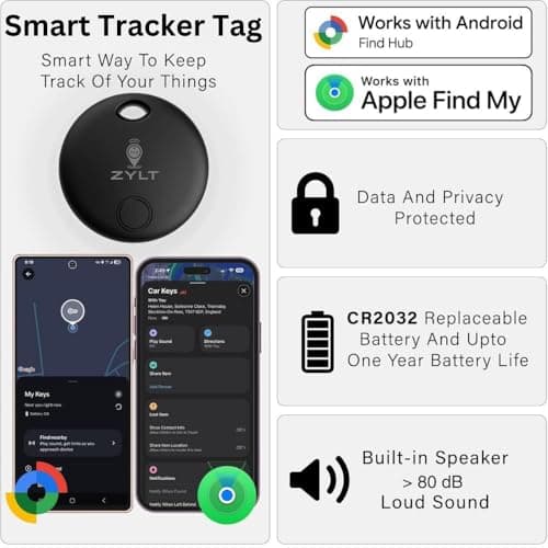 Mini Smart Tracker Tag For Apple and Android, No Subscription No Monthly Fee Car Tracker Device, Tracking for Cars Bikes Luggage Wallet Pets, Dual Tag for Apple FindMy and Google FindHub (1, Black) — view 3