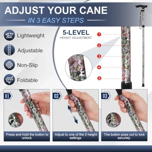 supregear Walking Stick - Adjustable Folding Walking Sticks for Women and Men - Lightweight Portable Collapsible Balancing Aid - Foldable Travel Cane for Ladies Elderly Adults, Grass Green — view 3