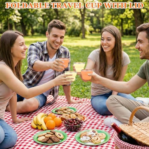 shaojian 2Pcs Collapsible Camping Cup 200ml Foldable Cup with Stainless Steel Rim and Lid, Portable Pocket Cups for Hiking Camping Travel Airport Hotel Mouthwash(Orange+Yellow) — view 5