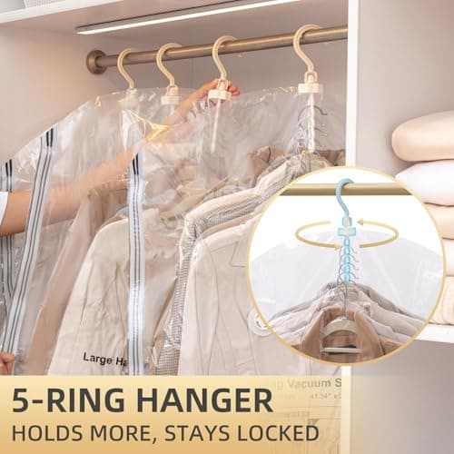 TAILI Hanging Vacuum Storage Bags for Clothes, Side-Widen Space Saver Bags (3 Long, 3 Short), Clear Large Compression Bag 6 Pack, Closet Organizers and Storage — view 5
