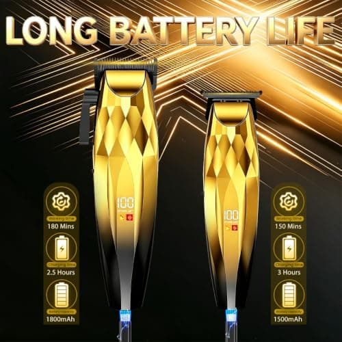 Hair Clippers Men 7500RPM Cordless Barber Clippers Hair Trimmers Set (Gold) — view 4