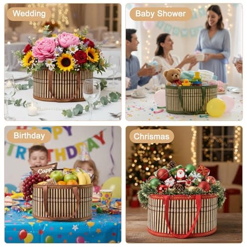 Gift Baskets Empty with Glass Bags, Hamper Box for Gifts, Woven Bamboo — view 6
