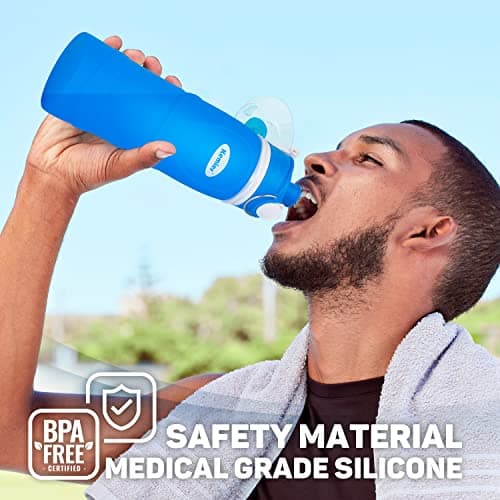 Kemier Collapsible Foldable Water Bottle for Travel, Gym, Hiking - Silicone Leakproof Sports Outdoor Bottle with Carabiner, 750ML/26OZ (Blue) — view 2