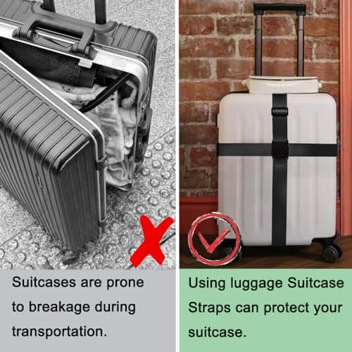 2PCS Luggage Suitcase Straps, Adjustable Travel Accessories Non-Slip Thickened Luggage Belt with Quick Release Buckle, Travel Luggage Straps for Suitcase Baggage (Black) — view 5