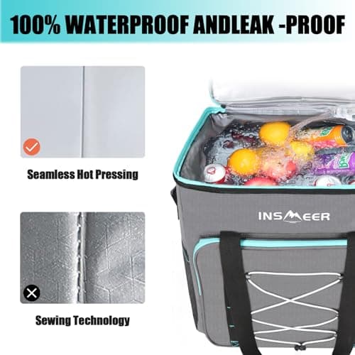 INSMEER Cool Bag Large 55L/90 Cans, XXL Insulated Cooler Bag Leakproof, Thermal Picnic Bag with Adjustable Padded Strap&Bottle Opener, Foldable Soft Cool Bags for Camping,Beach,Family Trip,Shopping — view 4