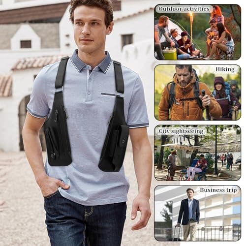 Fyeme Double Underarm Shoulder Bag Leather Adjustable Underarm Shoulder Bag Double-Shoulder Tacticals Bag Concealed Double Armpit Phone Pouch for Travel, Hiking and Fitness — view 2