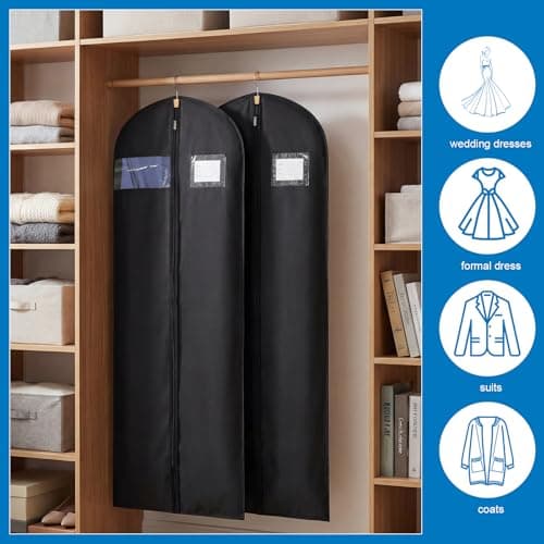 Dntorx 2PCS Long Dress Bags Covers PEVA Wedding Dress Bags 71in, Black — view 4