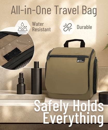 D&D Hanging Toiletry Bag for Women and Men, Travel Wash Bag, Light Brown — view 4