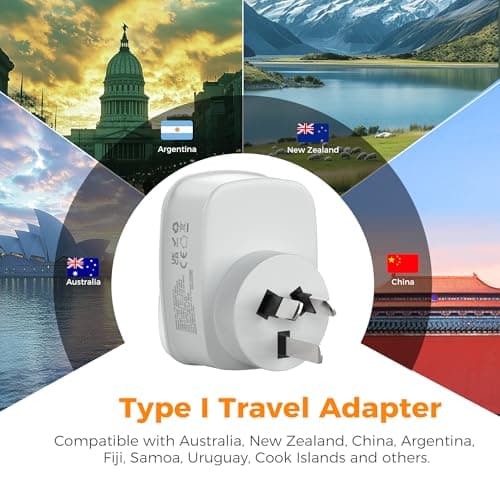 TESSAN UK to Australia Plug Adapter, Type I AU NZ Travel Adapter with USB C — view 3