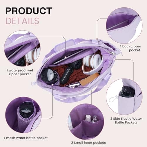 Tawd Yoga Mat Bag with Wet Pocket, 2-in-1 Yoga Mat Carrier & Everyday Tote Bag for Women Men, Large Gym Bag for Pilates Mat, Workout, Travel, Office, Lightweight Shoulder Bag (Purple) — view 3