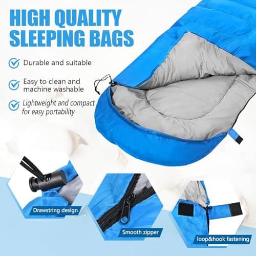 Sleeping Bags for Adults & Kids Sleeping Bag 3 Season, Ultralight Carry Bag, Adult Blanket, Lightweight Compact for Outdoor Camping, Travel, Hiking, Indoor & Outdoor Use (Blue) — view 4