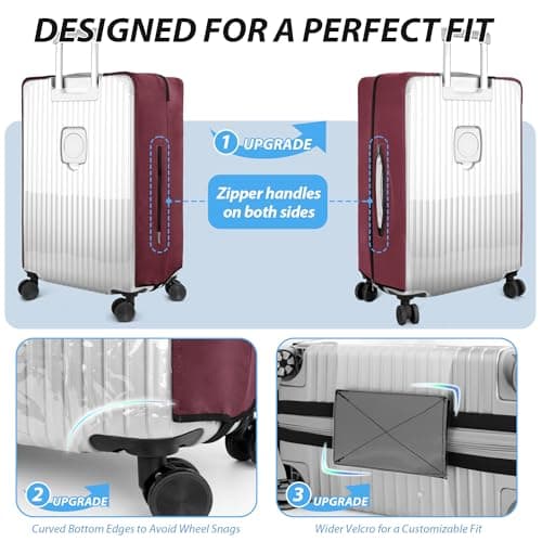 Linpr Clear PVC Suitcase Cover, Travel Luggage Protector, Red, 30 — view 3