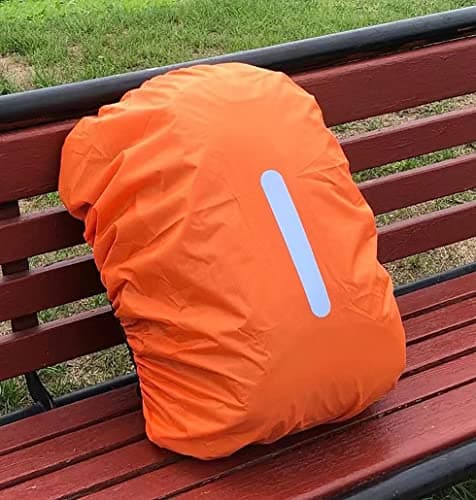 DONJIM 1 Pack Reflective Backpack Cover, Waterproof Backpack Rain Cover, Reflective Rucksack Covers in Polyester, Waterproof Rucksack Cover for Outdoor Hiking Riding Climbing, Orange-M(26-40L) — view 6