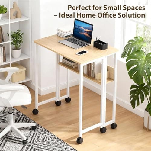 Aptliton Folding Desk, No Assembly Small Computer Desk, 80cm Portable Foldable Table for Small Spaces, Sturdy Home Office Writing Workstation for Bedroom, Study, Students (Brown) — view 6