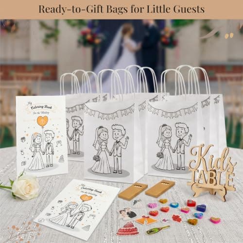 Pack of 12 Kids Wedding Activity Packs – Includes Wedding Colouring Books for Children, Crayons, Gift Bags – Fun Party Favours and Games to Keep Little Guests Entertained – Unique Favours for Guests — view 6