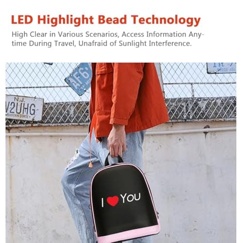 Gugxiom LED Backpack, App Controlled Light Up Backpack, 64x64 High-Clear Screen with DIY Display for Outdoor Travel and Advertising (Pink) — view 4