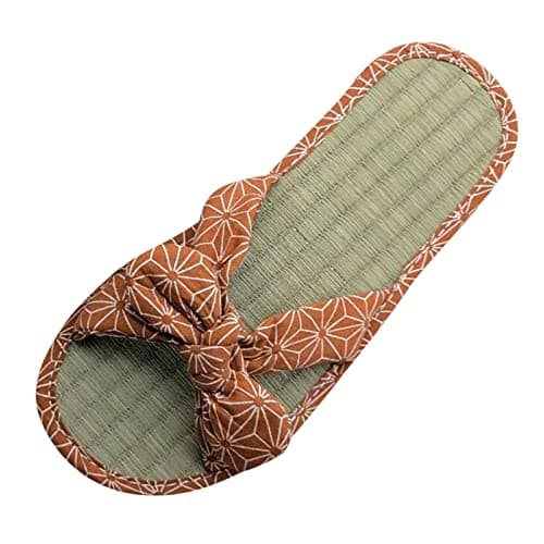 Flip Flops Bamboo Women's Slippers Toe Separator Summer Mules Flower Sandals Flat Comfortable Non-Slip Silent Bamboo Rattan Flop Slippers, Black, EU 41, Brown B, 7 UK