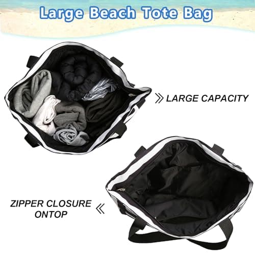 TAHAVICE Beach Tote Bags for Women with Zip, Large Waterproof Beach Bag with Pocket, Summer Beach Bags for Travel, Shopping, Pool, Gym — view 4