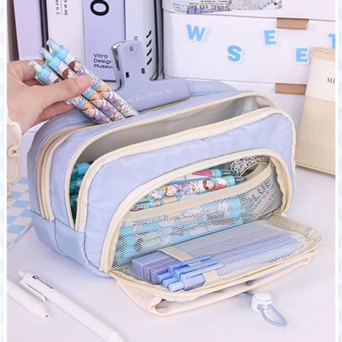 Pencil Case Multi-Layer Fabric with Large Capacity for School Supplies, Teens Kids Travel Essentials Multi-Pocket Storage for Students Art Tools — view 6