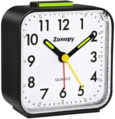 Zonopy Silent Analog Alarm Clock with Night Light, Battery Operated, Loud Alarm, Snooze, Bright Screen, Portable Design, Travel Clock, Back to School Gfits