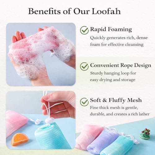 Exfoliating Soap Bags for Shower - 5 Pack Reusable Mesh Soap Bar Bags with Drawstring, Thickened Lathering Pouches for Travel, Bath, Face Wash, Cleanser Storage and Quick Drying — view 4