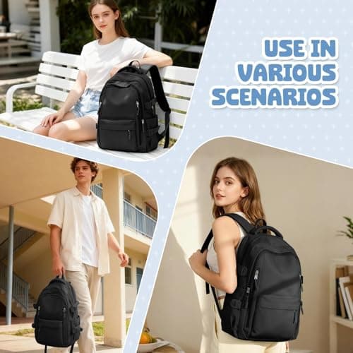 HYC00 School Bag for Teenager Girls Boys Secondary High Middle School Backpack Womens Casual Daypack Bookbag Water-Resistant 14 Inch Laptop Rucksack Backpack for Travel College Work Bags, Black — view 6
