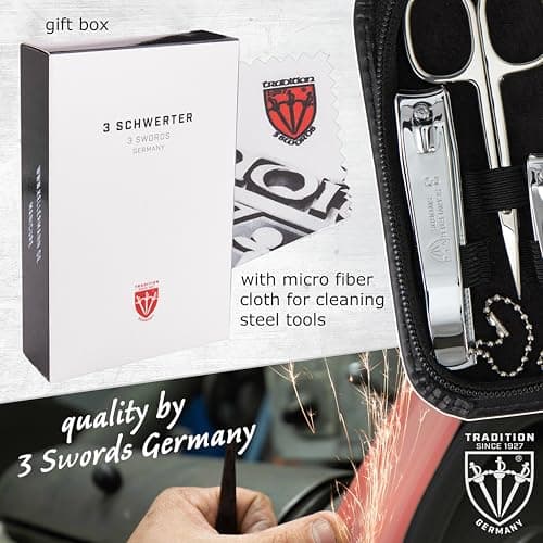 3 Swords Germany - brand quality 8 piece manicure pedicure grooming kit set for daily nailcare genuine leather case black in gift box - Made by 3 Swords — view 6