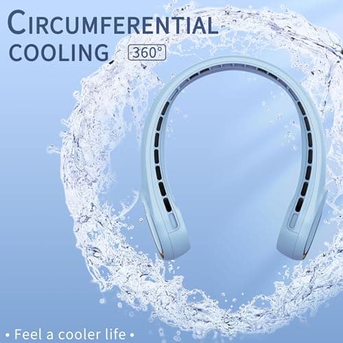 FrSara Neck Fan, Portable Personal Fan Strong Wind, 5200mAh, Air Volume,360° Cooling, No Hair Twisting, Air Volume On 2 Sides, Non-Slip, Quick Charge, Long Use Time, Gift for Dad, Women (Sky Blue) — view 4