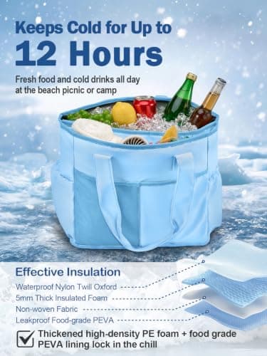 2 in 1 Insulated Dry-wet Separation Cooler Backpack Shoulder Bag 12-Hour Cold Retention, Large Leakproof Soft Cooler Bag, Waterproof Travel Cooler for Beach, Picnic, Camping for Women Blue — view 3