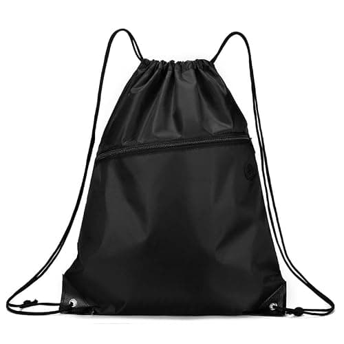 YILUXIANGYANG Drawstring Bag, Large Capacity PE Bags with Front Pocket Waterproof Drawstring Backpack for Women/Men Beach School Swimming Outdoor Sports Travel Yoga (Black, 1 Pc)