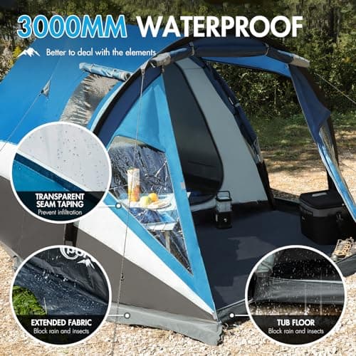 Portal 3-4 Man Tent with Porch 3000mm Waterproof 180cm Tall Standing Height Three-Four Persons Family Camping Tent with Living Area Sewn-in Groundsheet Tub Floor for Festival Bicycle Motorbike — view 4
