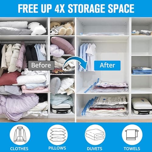 BoxLegend Vacuum Bags 21 Pack 4XL/4L/4M/4S/5 x Travel Hand Roll Vacuum Storage Bags Sealing Bag for Duvets, Pillows, Wool Blankets, Sealing Clothing, Bed Linen, Compression, 1-Hand Pump — view 5