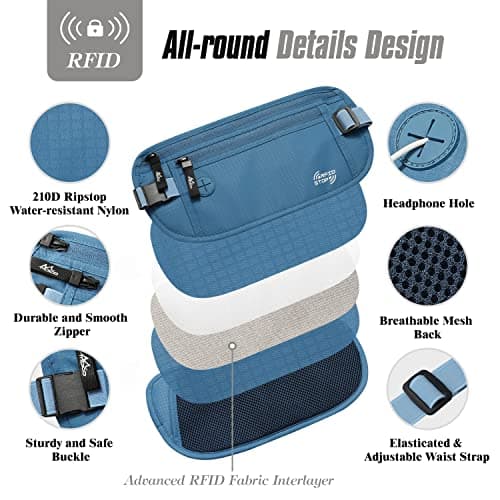 MoKo Travel Money Belt with Hidden RFID Blocking Wallet, Blue — view 5