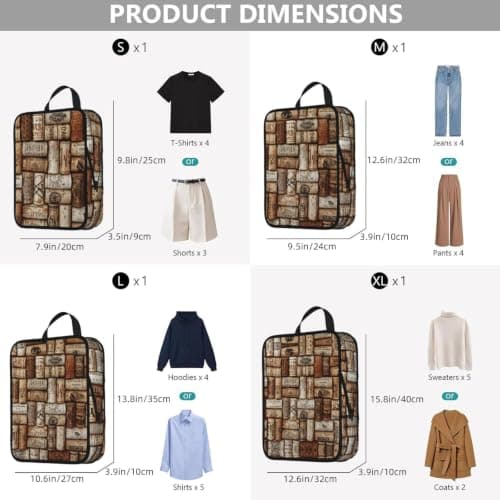 Wine Cork Print 4‑set Compression Packing Cubes, Expandable Travel Organizers Bags For Luggage Suitcase — view 3